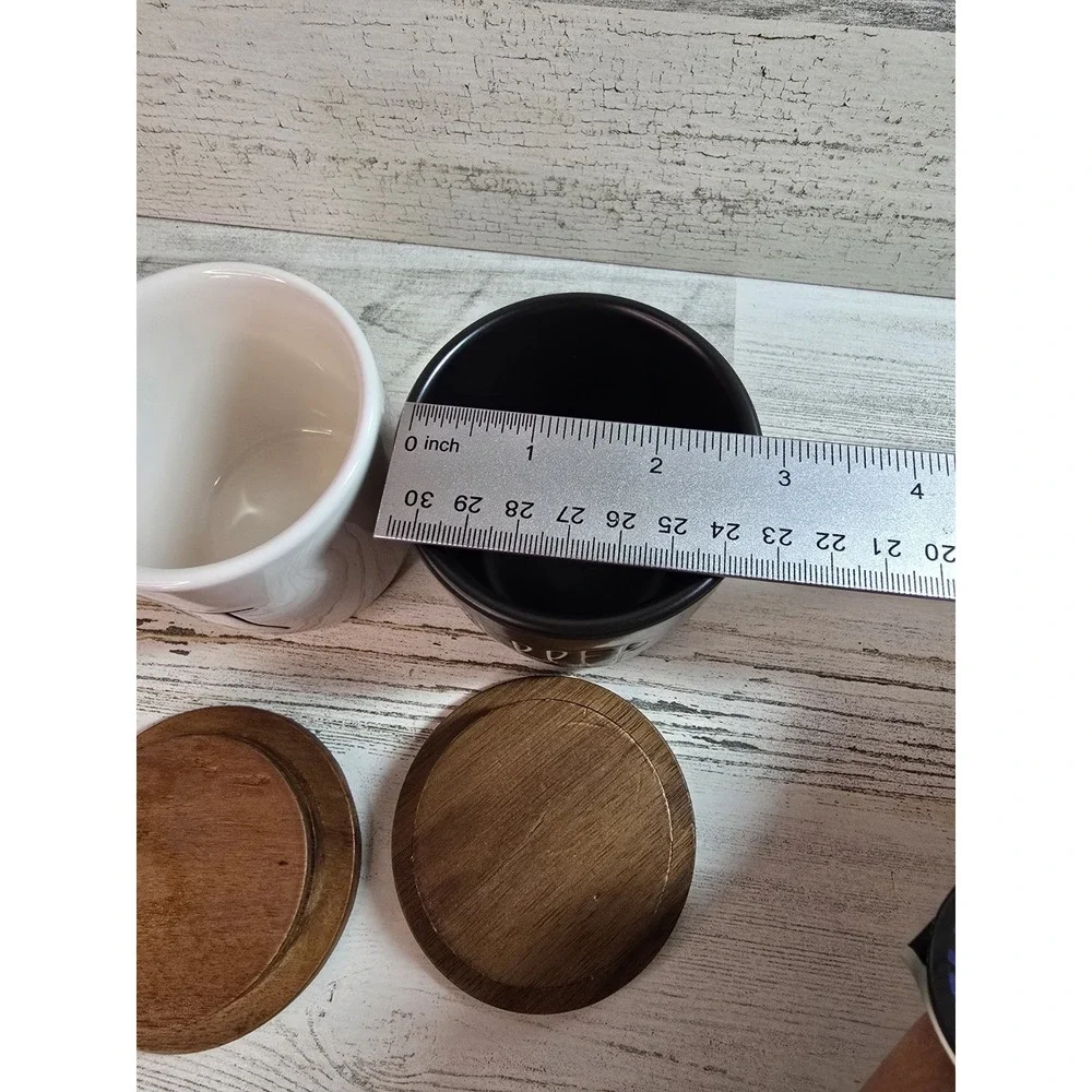 Rae Dunn Artisan Collection‎ Salt and Pepper Cellar Set White Black Wood Lids
